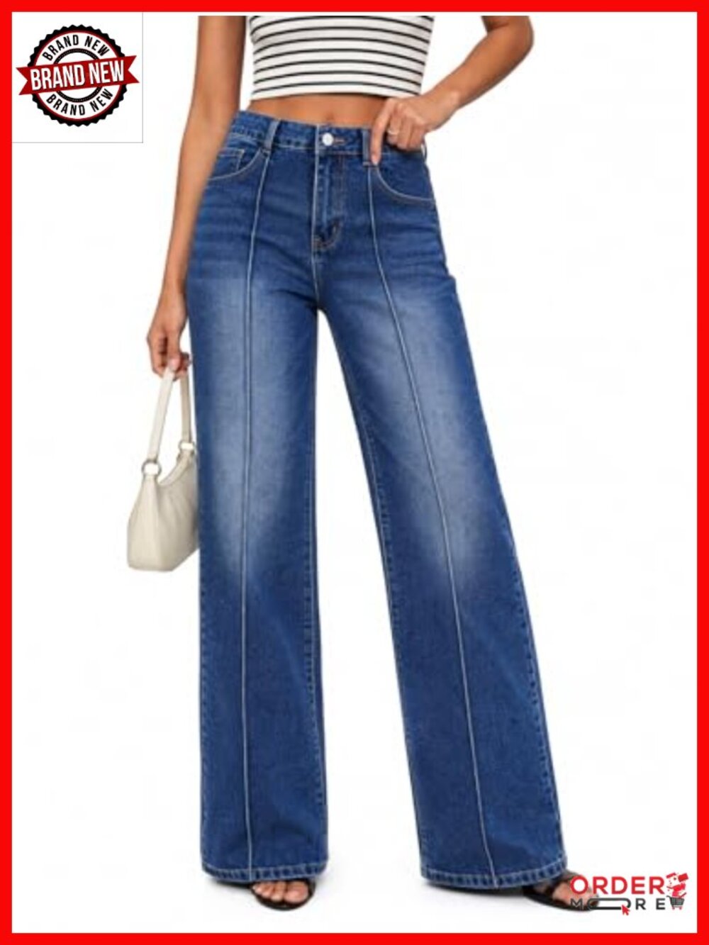 High Waisted Straight Leg Jeans with Front Seam